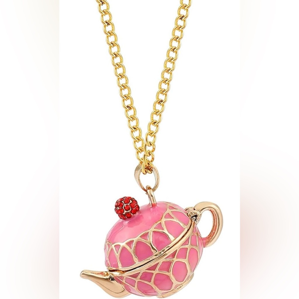Pink and Gold Teapot Pendant Necklace